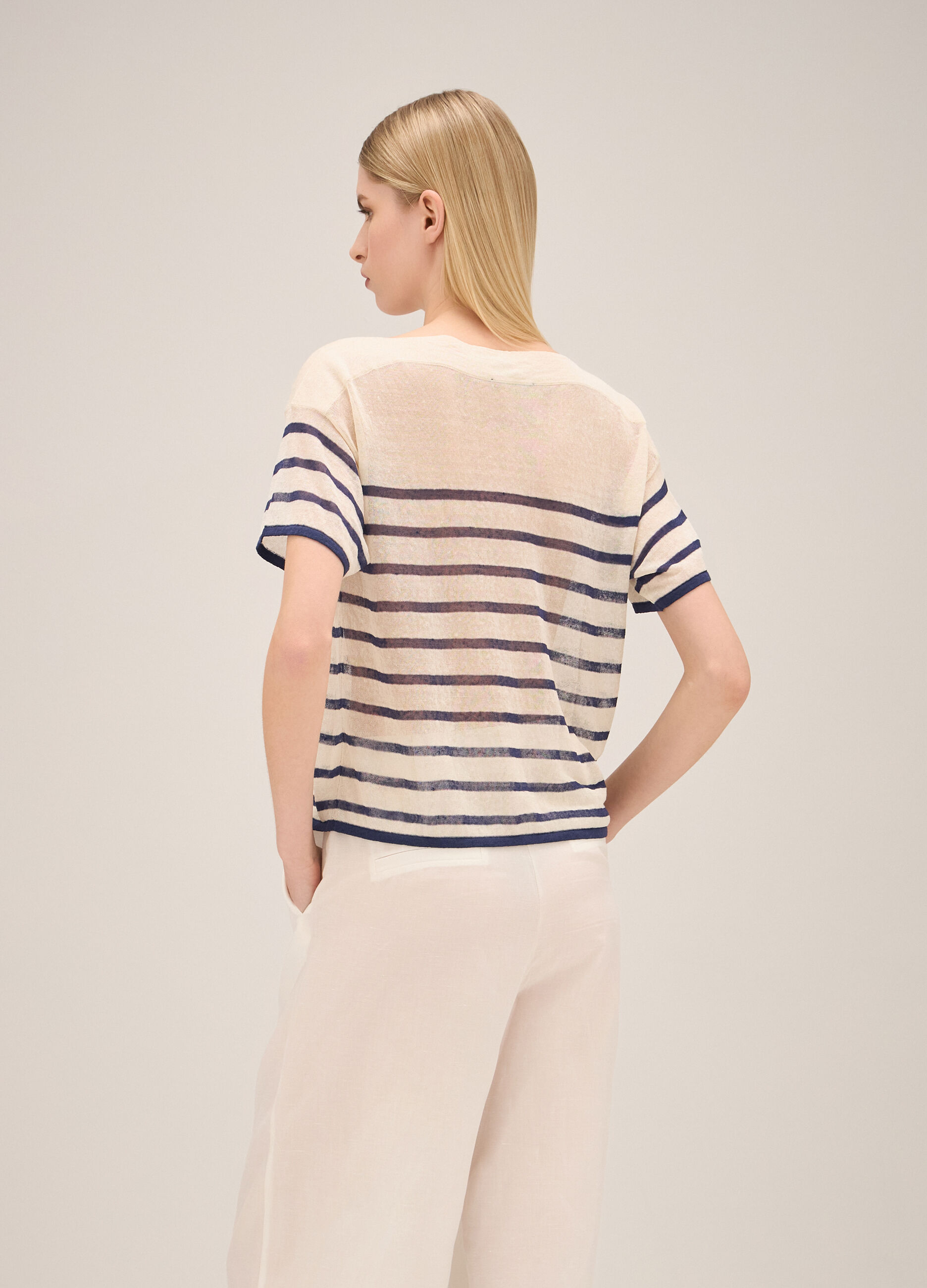 Linen blend striped and knitted top_2