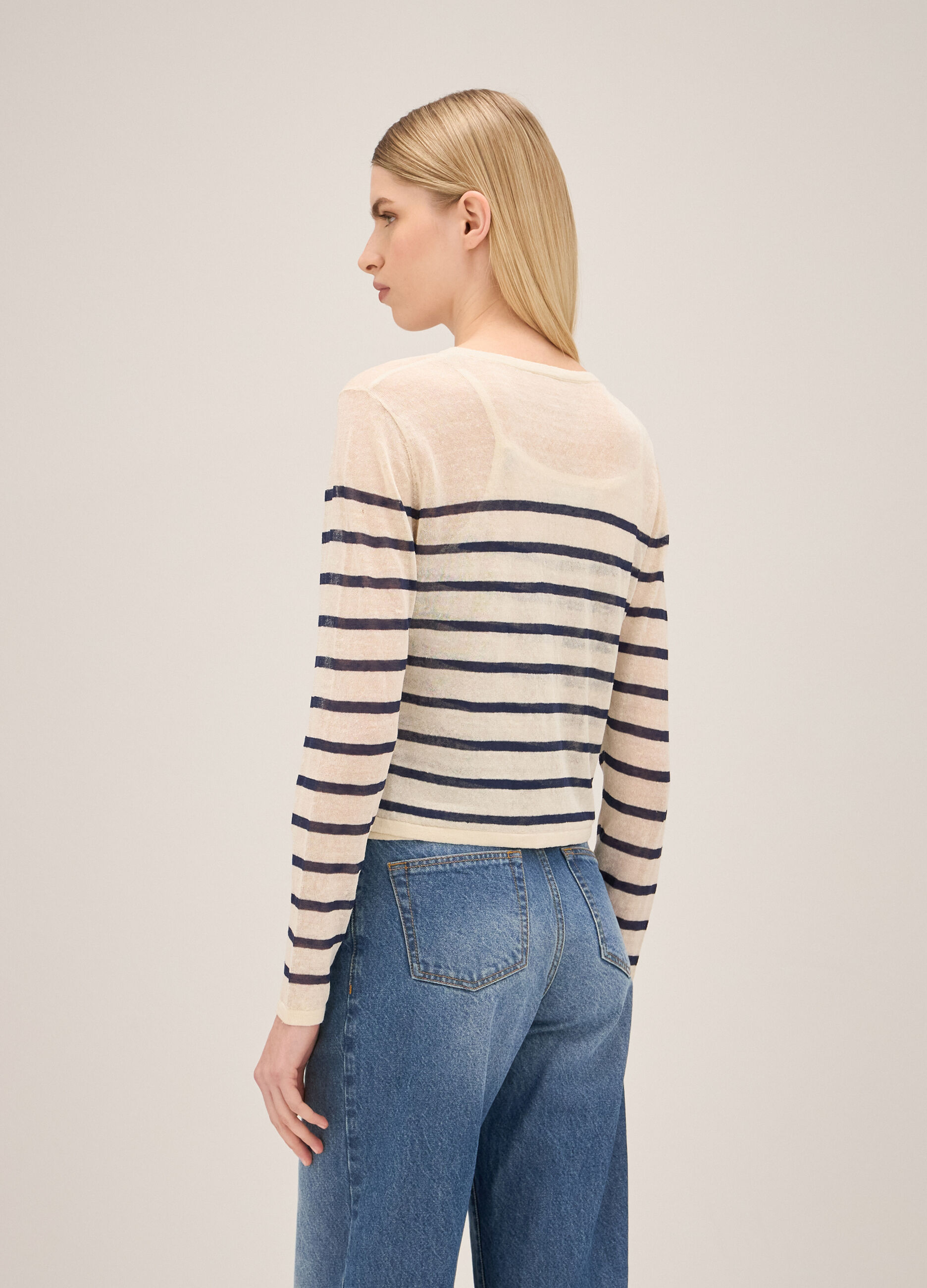 Linen blend striped and knitted cardigan_2