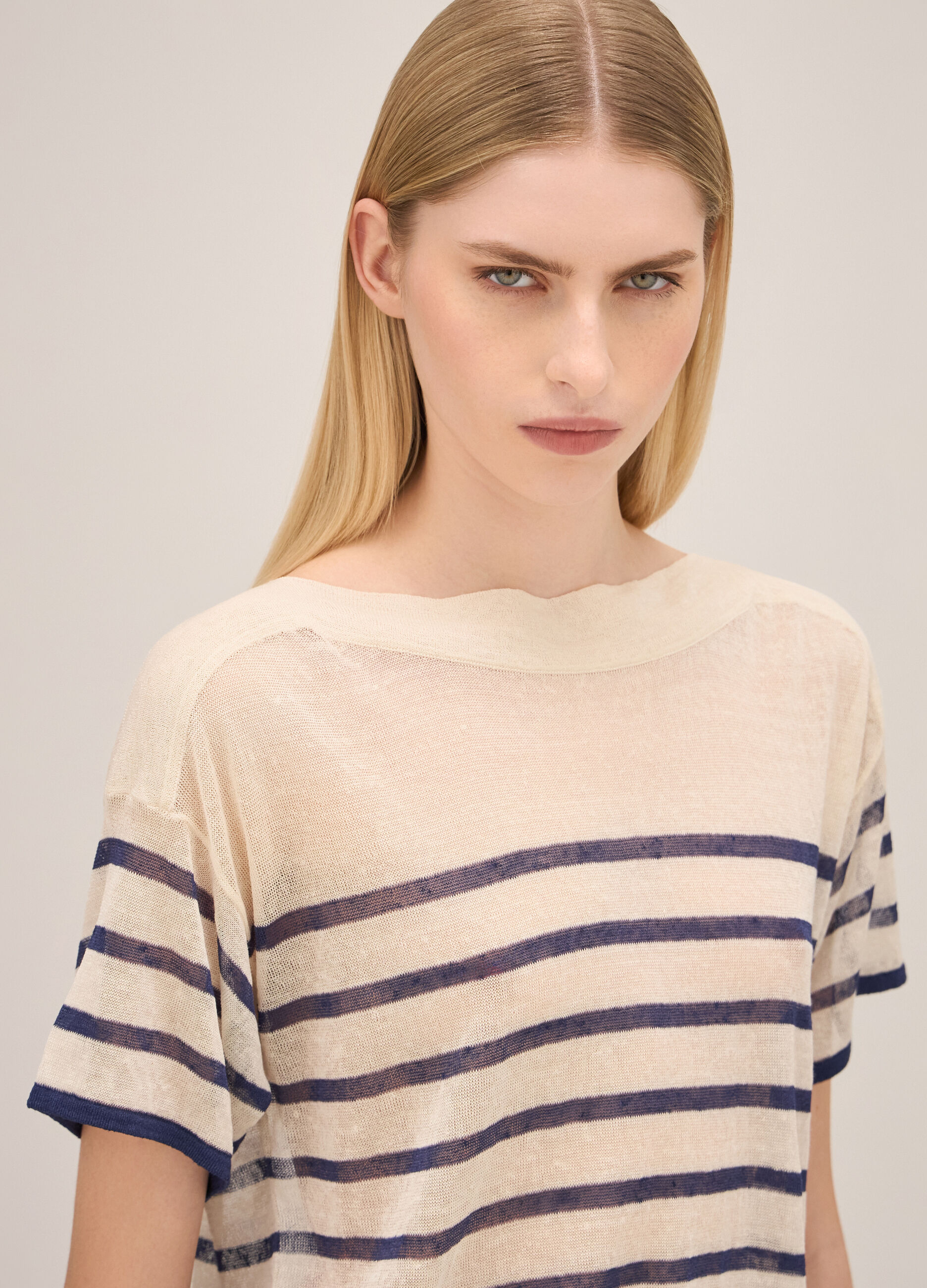 Linen blend striped and knitted top_3