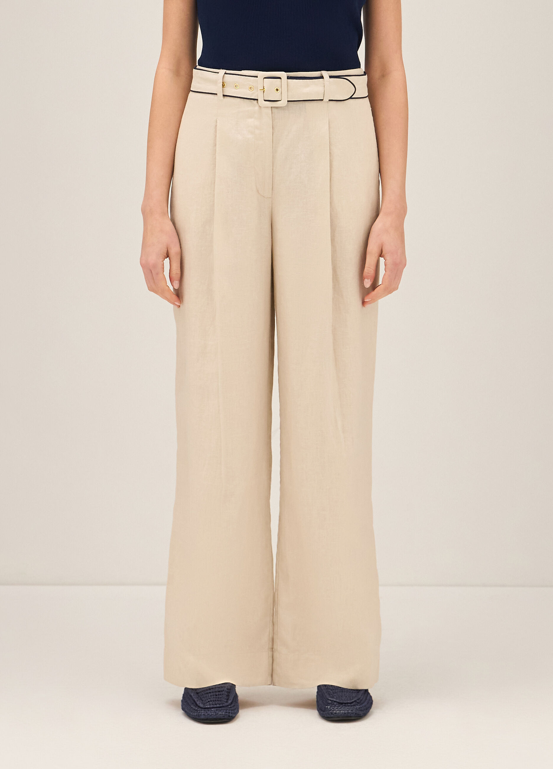Straight fit trousers in linen_1